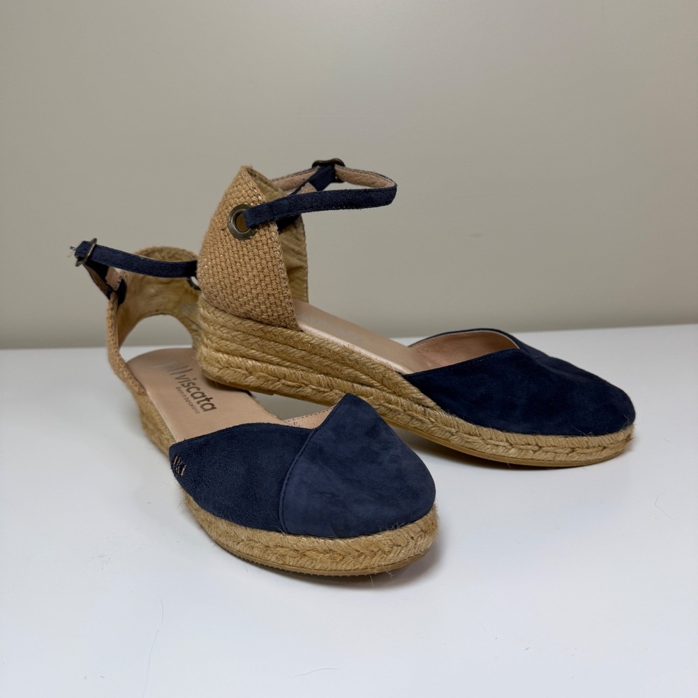 Viscata Espadrille Wedge Women 41 Low Heel Ankle Strap Suede Jute Made in Spain